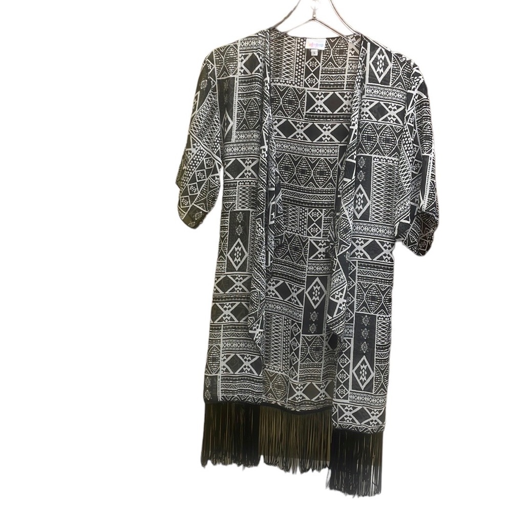 Lularoe Fringe Kimono Black And White Size Small